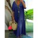 Women's Clothing Large Size Summer Women's Solid Color Dress Loose Pleated V Neck Short Sleeved A Line Long Skirt Female_ecoleips.com
