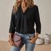 Women's Clothing Shirt Three Quarter Sleeve Loose Fit Effortless V-Neck Blouse | Stretch Seven-Sleeve Top – Slimming & Versatile Layering Essential_ecoleips.com