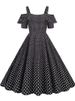 Polka Dot High Waist Vintage 50s Pleated Dress Women Summer Spaghetti Strap Elegant Ruffles Party Sundress_ecoleips.com