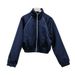 French Niche Style Women's Satin Jacket Light Luxury Early Spring Stand Collar Topstitching Slanted Pockets Fitted Waist Outerwear_ecoleips.com