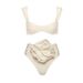 Women's Clothing White 3D Flower Bikini Simple Fashion Swimsuit Stock With Chest Pad No Steel Support_ecoleips.com