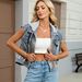 K New Leopard Print Fashion Print Patchwork Denim Top, Vest Casual_ecoleips.com