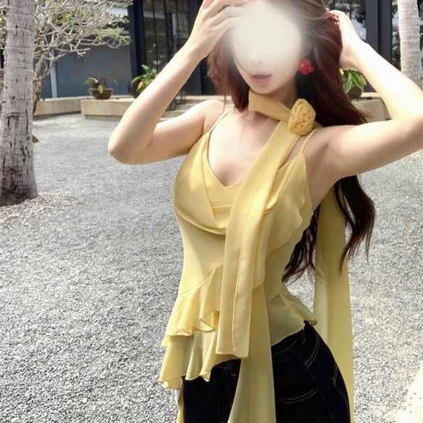 Chic Women Flutter Sleeve Camisole Tops Tiered Ruffled Ribbon 3D Flower Square Neck Crop Tank Tops Y2K Vintage Streetwear_ecoleips.com
