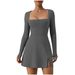 Cross-Border 2023 New One-Shoulder Long-Sleeve Slit Dress_ecoleips.com