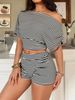 Women's Off-Shoulder Color-Block Striped Top And High-Waisted Shorts Two-Piece Set European And American Fashion Casual Hot Pants_ecoleips.com