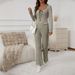 Women's Striped Knit Lounge Set – Oversized Wide-Leg Pants & Tied Top For Casual Comfort_ecoleips.com