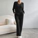 Women's Clothing Knit Two-Piece Set Casual Comfortable Straight Pants V-Neck Ribbed Top Autumn Outfit_ecoleips.com