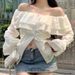 Women's 2025 Spring/Summer New Fashion Ruffled Breathable Off-Shoulder Slim-Fit Shirt With Stylish Design And Slimming_ecoleips.com