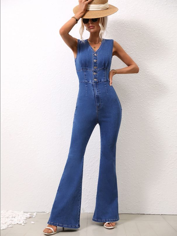 European And American Women's Clothing INS Casual Commuting Slim Fit One Piece Denim Trousers_ecoleips.com