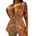 Women's Three Piece Bikini Set Leaf Print Waist Tie Long Sleeve Swimsuit Fashionable Beach Sun Protection_ecoleips.com