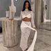 Women's Sexy Two Piece Set Sheer Long Sleeve Lace Top With Ribbon Flowing Midi Skirt Dress Set Elegant Party Evening Outfit_ecoleips.com