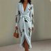 2026 European American Cross-border Elegant Style Deep V-neck Long-sleeve Printed Dress, Youthful And Elegant, Suitable_ecoleips.com