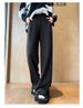 Herringbone Woolen Pants Children's 2025 New Autumn And Winter Velvet Small Casual Straight Narrow Banana Wide-leg Pants_ecoleips.com
