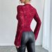 2026 Spring New Women's Solid Color Sexy Lace Slim V-Neck Long Sleeve T-Shirt Top_ecoleips.com