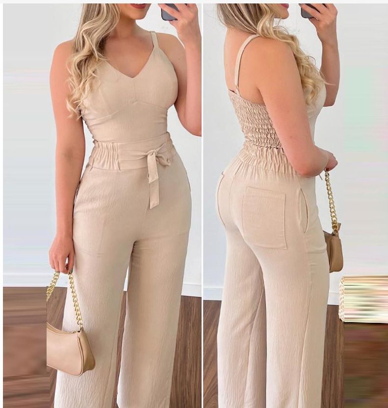 European And American Cross-Border Sexy Backless Set Wide-Leg Women Camisole Vest Solid Color Straight-Leg Pants_ecoleips.com