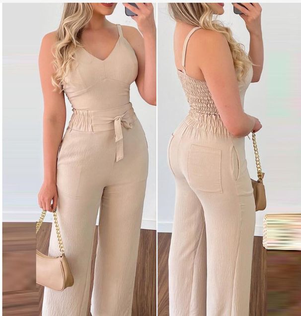 European And American Cross-Border Sexy Backless Set Wide-Leg Women Camisole Vest Solid Color Straight-Leg Pants_ecoleips.com