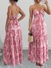 Peleis Walnut Flower V-Neck Thin Strap Dress,Natural Wood Beaded Halter Double Layer A-Line Skirt_ecoleips.com