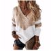 New 2026 Autumn And Winter Pullover V-neck Loose Sweater Color Matching Women's Knitted Sweater_ecoleips.com