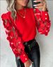 Elegant Flounce-Sleeve Blouse – Polyester Work-to-Weekend Top (S-XXL, Red/Black/Navy/Embroidered)_ecoleips.com