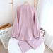 Women's Clothing Soft Cotton Waffle Lounge Set For Women - Breathable Long Sleeve PJ Set With Stand Collar, Minimalist Loungewear For Home & Outing_ecoleips.com