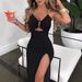 Independent Station Fashion Slit Chain Hollow Out Bodycon Sleeveless V-Neck Women's Dress_ecoleips.com