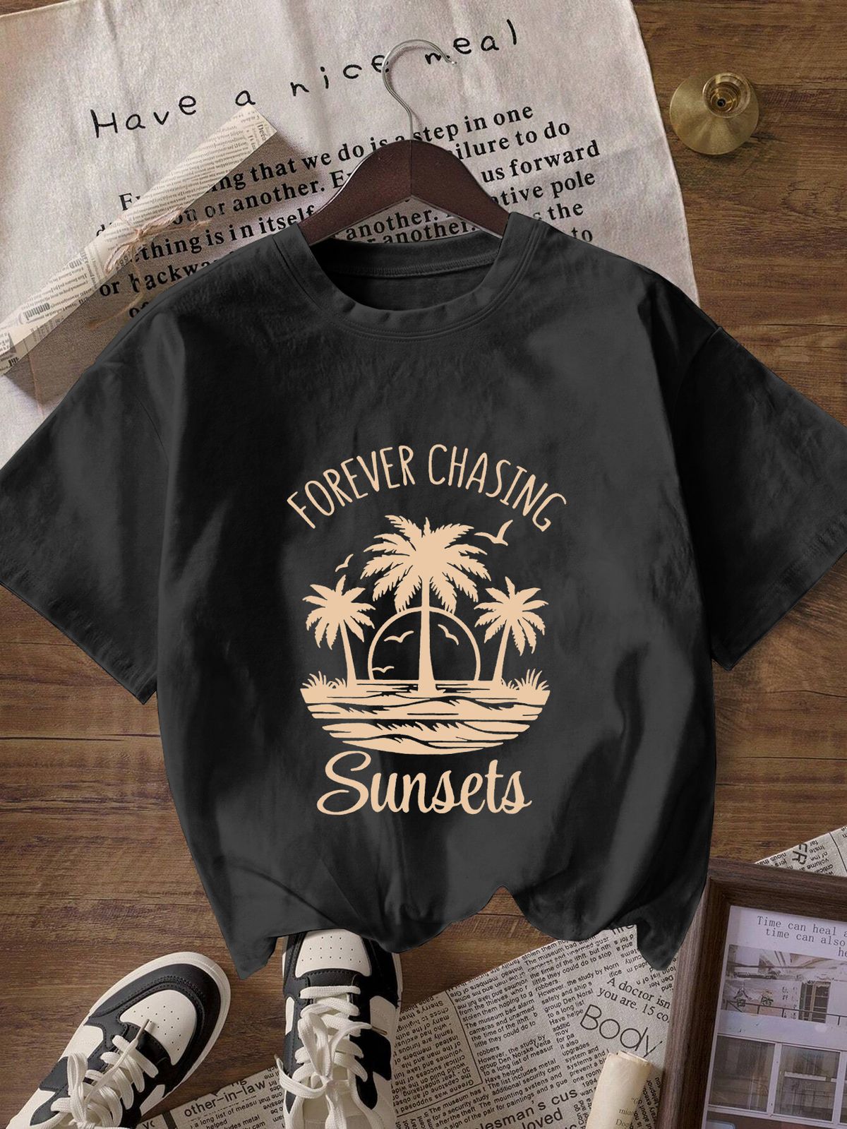 Women's Oversized Brushed Milk Silk Tee Soft Feel round Neck Short Sleeve Top Versatile Street Style Foundation_ecoleips.com