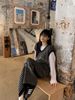 Lazy Wind Suit Women's Autumn And Winter Retro Striped Knitted Vest Stacked T-shirt Half-length Skirt Three-piece Set_ecoleips.com