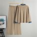 K Women's New Loose Denim Patchwork Knit Jacket & Wide Leg Pants Two-Piece Set_ecoleips.com