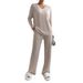 Two-Piece Set Of Women's Autumn Fashion Casual Straight-Leg Pants With A Loose V-Neck And Pit Stripe Knitted Top_ecoleips.com