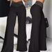 2024 Women's Hollow Cross Waisted Pants With Commuting Style, Micro Flared Pants, High Waist, Casual Wide Legs_ecoleips.com
