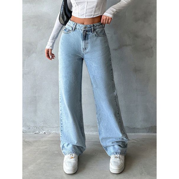 High-Waisted Retro Draped Denim Jeans for Women Wide Leg Loose Straight Leg Trousers_ecoleips.com