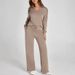 Independent Station Loose V-Neck Sleeve Top With Drawstring Design Elastic Waist Flared Long Pants Two-Piece Set_ecoleips.com