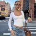 Women's Solid Color U Neck Long Sleeve Slim Fit Base T-Shirt European American Style Autumn Top_ecoleips.com
