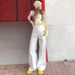 American-style Unique Open-pocket Design White Wide-leg Jeans For Women, High-waisted, Loose-fitting, Drapey_ecoleips.com