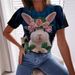 Women's Clothing Short Sleeved Women's T Shirt Happy Easter Rabbit Digital Printing Top One Piece_ecoleips.com