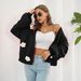 Aria Basics Aria Basics Heavy-duty Three-dimensional Embroidered Floral Lantern Sleeve Loose Knit Cardigan For Women, Autumn Winter, European_ecoleips.com
