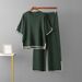 Women's Clothing Loose Split Short Sleeved Knitted Sweater High Waist Slim Wide Leg Pants Trousers Two Piece Suit_ecoleips.com