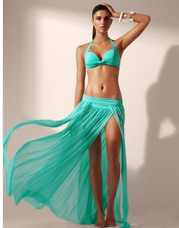 Women's Clothing Stretch Mesh Beach Skirt 4 Piece Skirt Bikini Cover Up_ecoleips.com