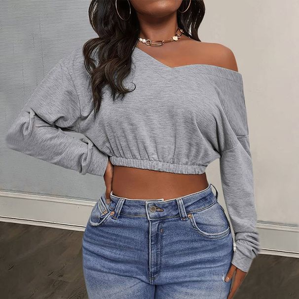 Voya New European And American Sexy V-neck Top T-shirt For Women's Clothing, Casual Sports Fashion Cut Short Hoodie_ecoleips.com