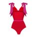 Women's One-Piece Swimsuit With Bow Tie - Color Block Design_ecoleips.com