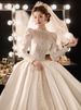 New Style Long Sleeved Wedding Dress French Retro Court Style Satin Main Wedding Dress With Long Train For Spring_ecoleips.com
