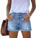 Women's High-Waisted Denim Shorts, Distressed Frayed Hem Raw Edge Shorts, High Stretch Comfort Straight Leg Shorts For Women_ecoleips.com