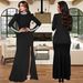 Women's Clothing Solid Color Long Sleeved Hot Diamond Slit Dress_ecoleips.com