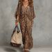 Women's Plus Size V Neck Belted Leopard Print Maxi Dress – Slimming Casual Office Gown_ecoleips.com