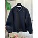 "Retro Beaded Sweatshirt For Women – Heavy Duty Fleece, Loose Fit Slimming Top (Black, M-4XL)"_ecoleips.com