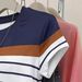 Versatile Elegant Women's T-Shirt Summer Style Fitted Waist Color Block Striped Short Sleeve Top_ecoleips.com