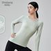 Women's Seamless Knit Yoga Wear Long Sleeve Round Neck Slim Fit High End Running Fitness Sports Top Polyester_ecoleips.com