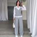 Women's Clothing Solid Color V Neck Slim Fit All Match Vest Trousers Two Piece Set_ecoleips.com