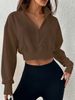 Spring And Autumn Versatile Brown Short Sweater Women, Stand-up Collar Zipper Retro Style, Loose Casual Sports Top_ecoleips.com