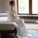 Off-Shoulder Satin Light Wedding Bride Travel Shoot French Simple Elegant Mermaid Tail Reception Outing Gown Super Fairy_ecoleips.com